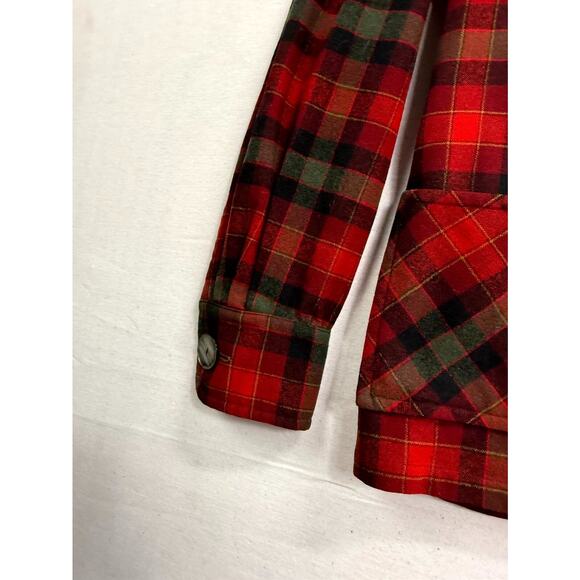 Pendleton Jacket Womens 16 Red Green Plaid Wool Pleated Long Sleeve Button Front - Picture 8 of 12